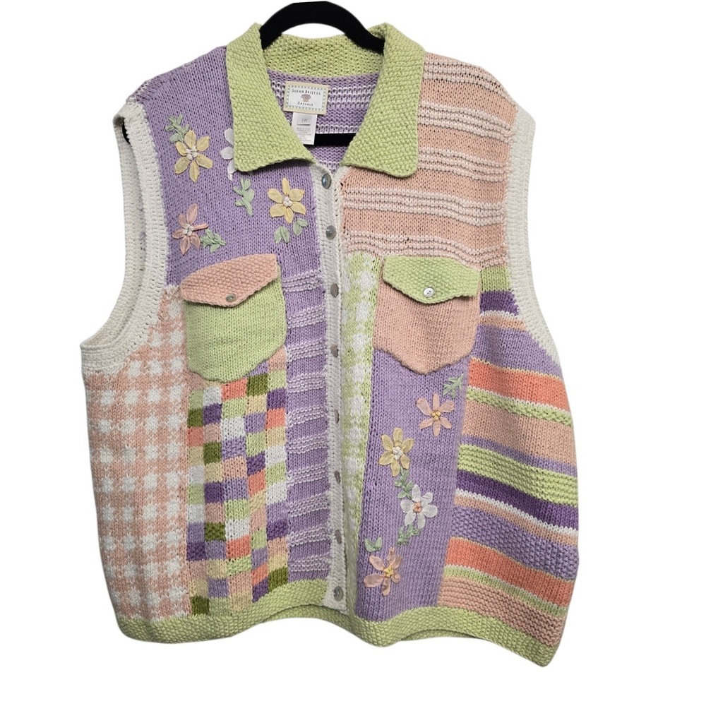 Vintage Susan Bristol‎ Hand Knit Sweater Vest Floral Cottagecore Grandmacore 1W